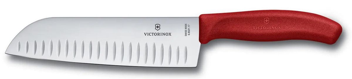 Нож кухонный Victorinox Swiss Classic, сантоку, 170мм, заточка прямая, стальной, красный [6.8521.17b]